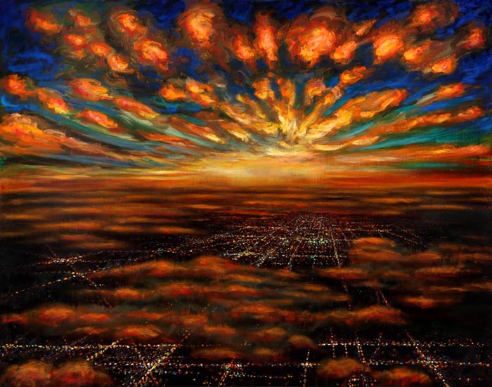 Night Flight - Between Cloud Layers (2007) oil on canvas, 52x66 inches
