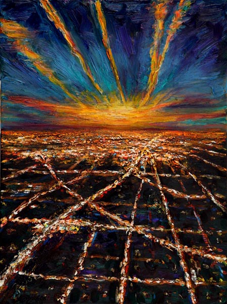 Night Flight - Approach to LAX (2006), oil on canvas, 24x18 inches