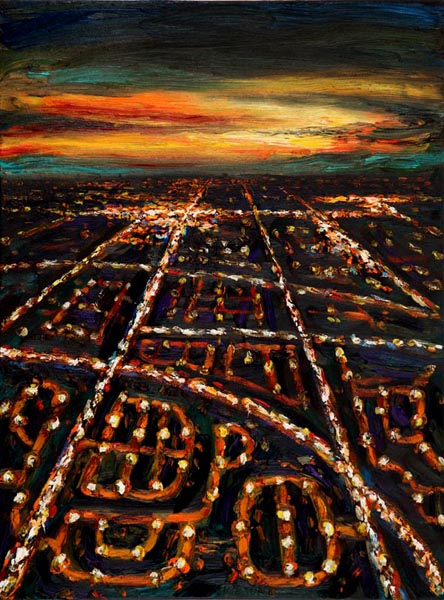 1Night Flight -  Descent Over Suburbs (2006), oil on canvas, 24x18 inches