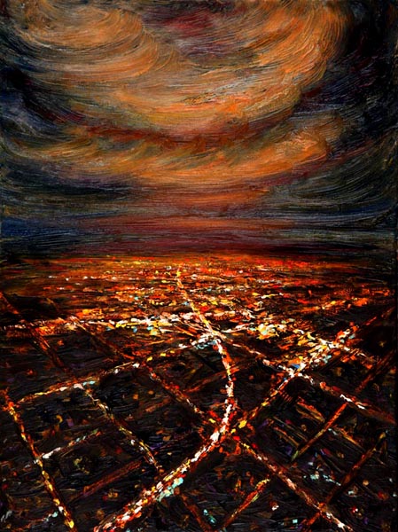 Night Flight - City lights on Clouds (2006), oil on canvas, 24x18 inches