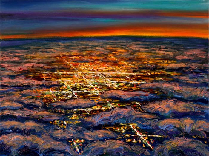 Night Flight - City in Clouds (2006), oil on canvas, 18x24 inches