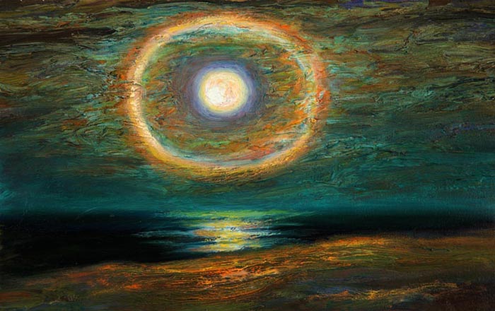 Waxed Moon (2007), oil on canvas, 13x21 inces