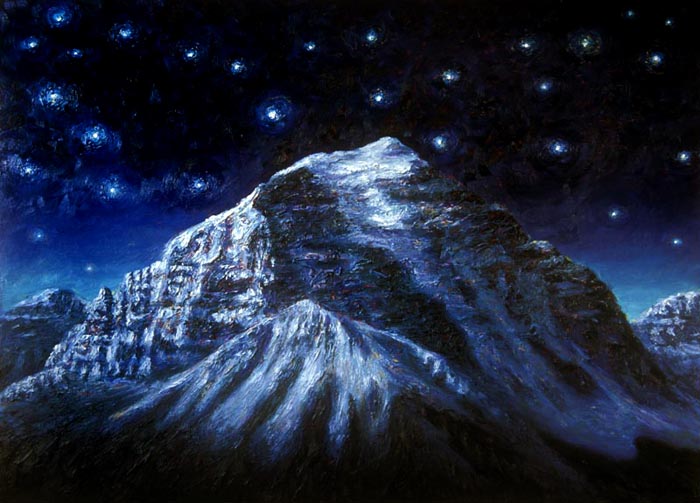 Mt. Temple at Night (2001), oil on panel, 58x43 inches