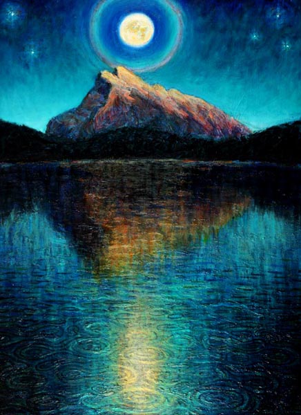 Mt. Rundle Reflection Under Full Moon (2005), oil on panel, 59 x 43 inches