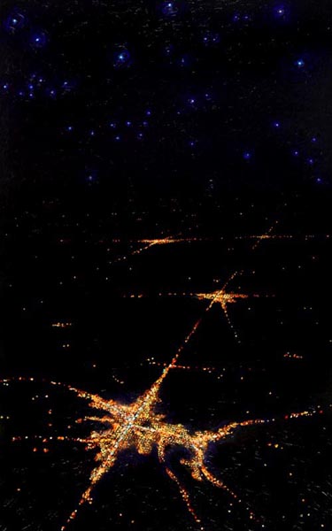 Night Flight (1998), oil on panel, 37 x 60 inches