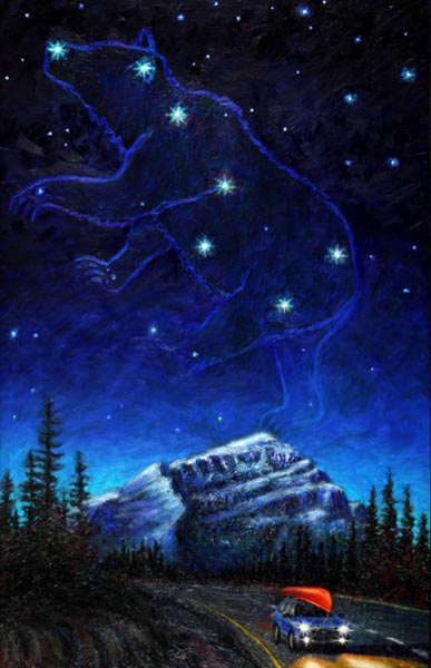 Ursa Over Cascade Mountain (2004), oil on panel, 59x 38 inches