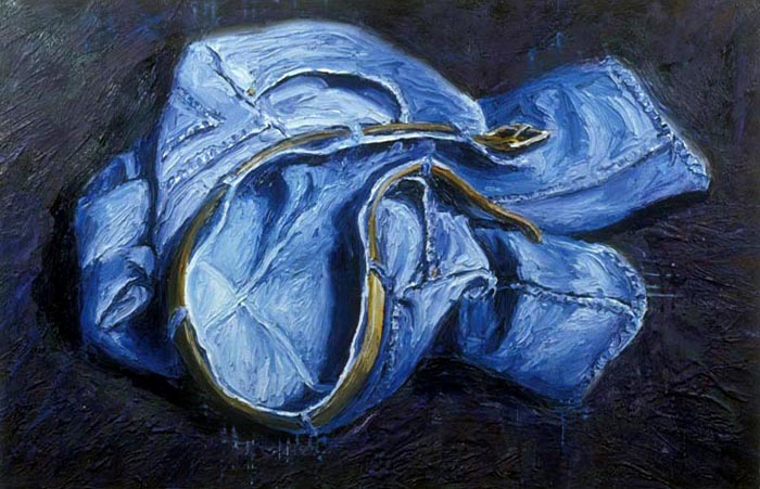 Blue Jeans (1992), oil encaustic on panel, 24x38 inches