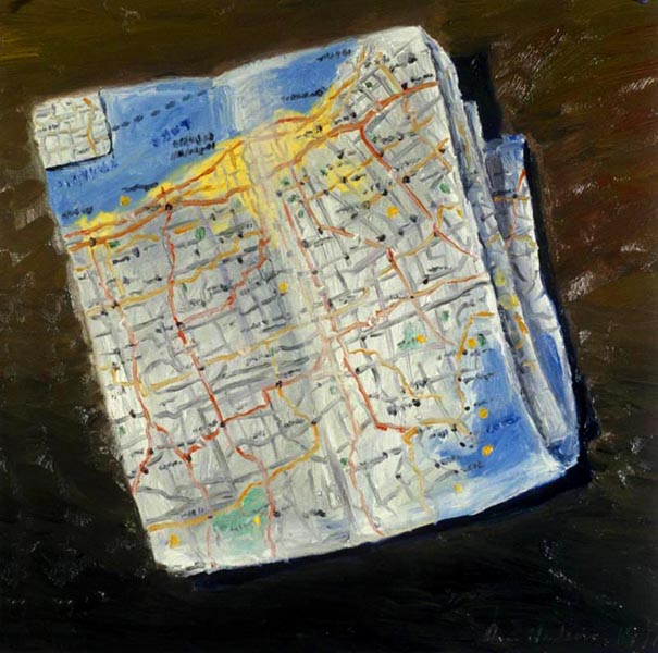 Road Map (1991), oil on paper, 22x22 inches