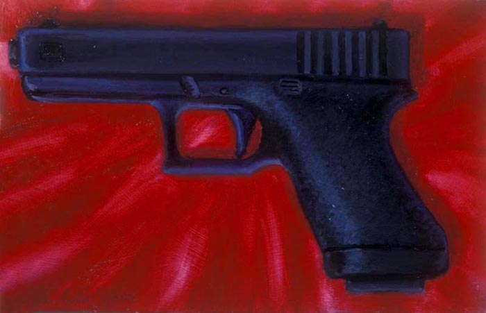 9mm Handgun (1993), oil on panel, 12x19 inches