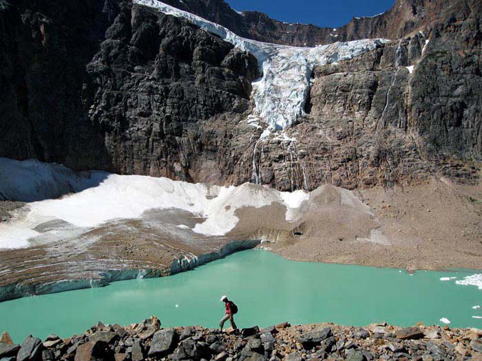 Hiker at Mt. Edith Cavell, Jasper, Alaberta