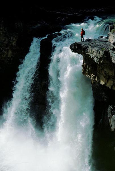 Hiker, Snake Indian Falls, Jasper, Alberta